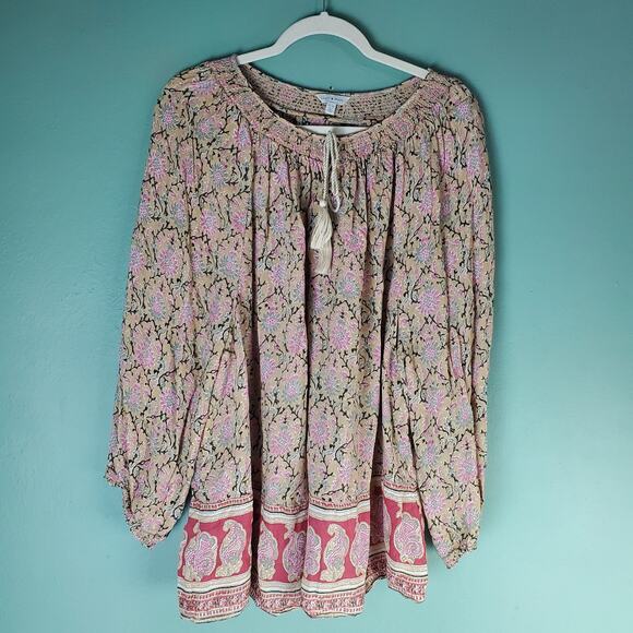 Lucky Brand Women's Boho Floral Paisley Border Print Peasant Blouse Top Size 3X - Picture 1 of 7